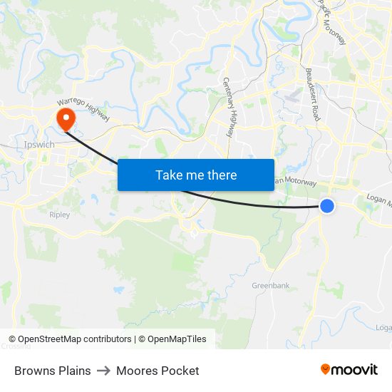 Browns Plains to Moores Pocket map