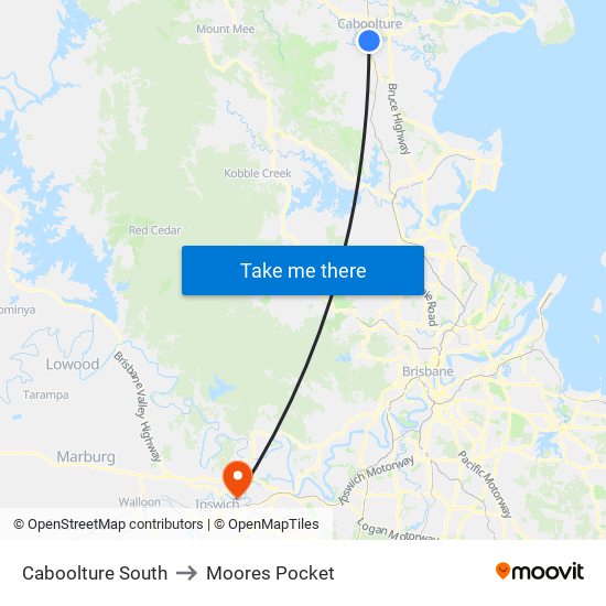Caboolture South to Moores Pocket map