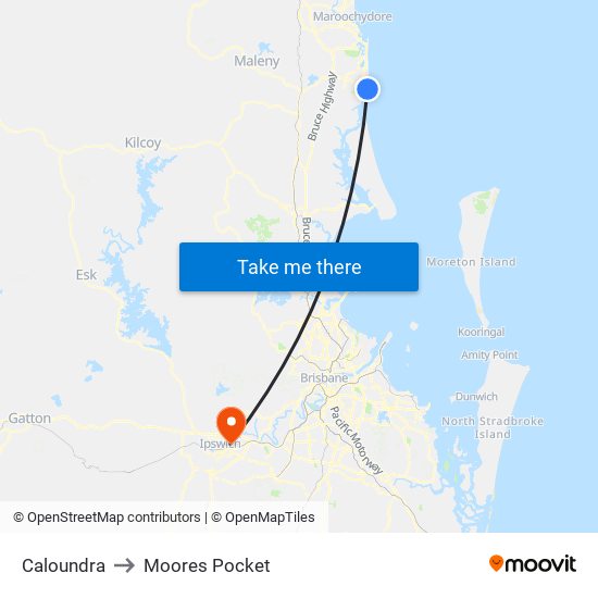 Caloundra to Moores Pocket map