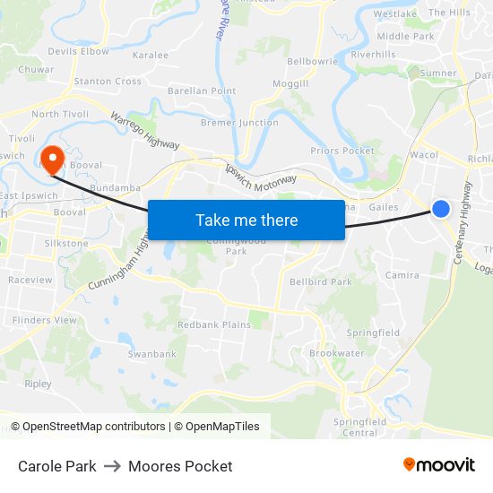 Carole Park to Moores Pocket map