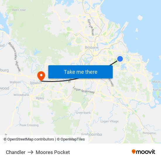 Chandler to Moores Pocket map