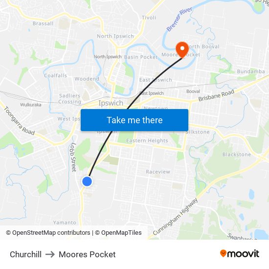 Churchill to Moores Pocket map
