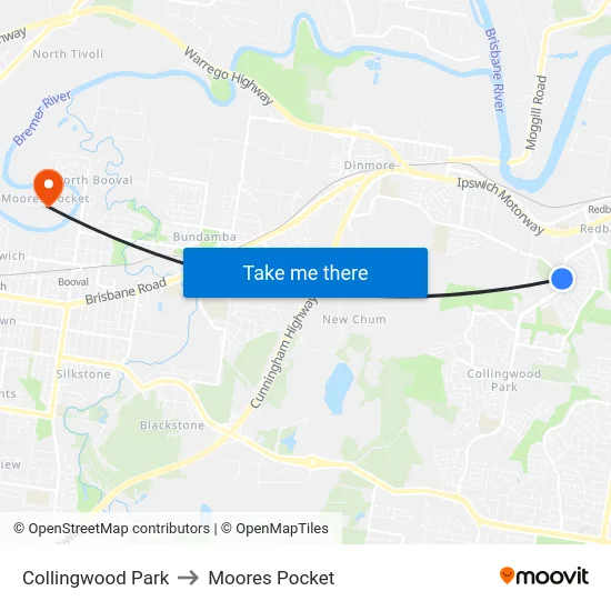 Collingwood Park to Moores Pocket map