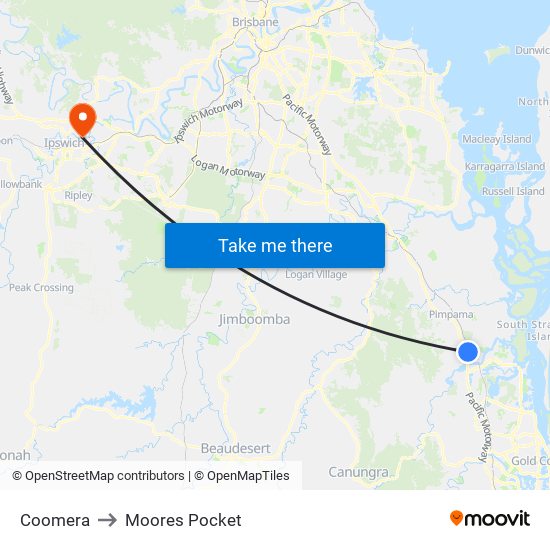 Coomera to Moores Pocket map