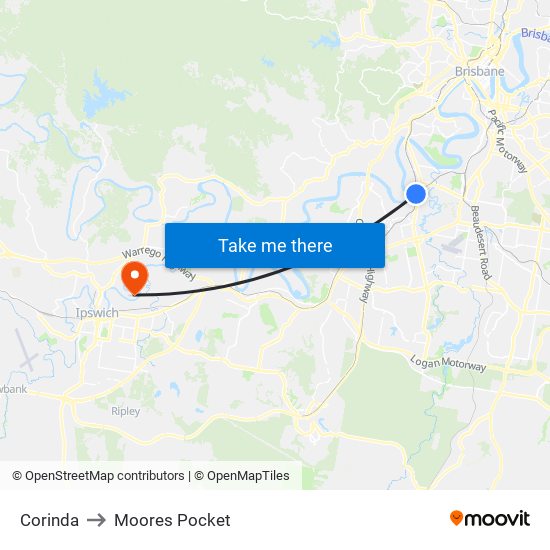 Corinda to Moores Pocket map