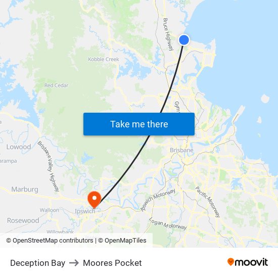 Deception Bay to Moores Pocket map