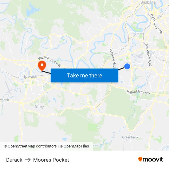 Durack to Moores Pocket map