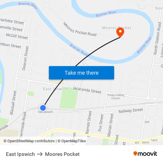 East Ipswich to Moores Pocket map