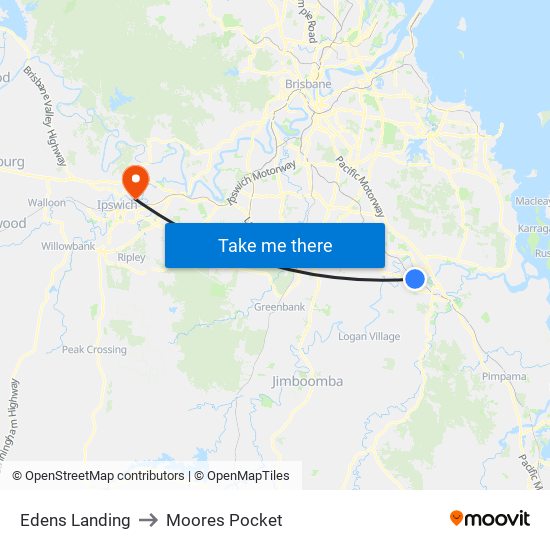 Edens Landing to Moores Pocket map