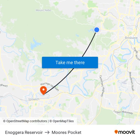 Enoggera Reservoir to Moores Pocket map