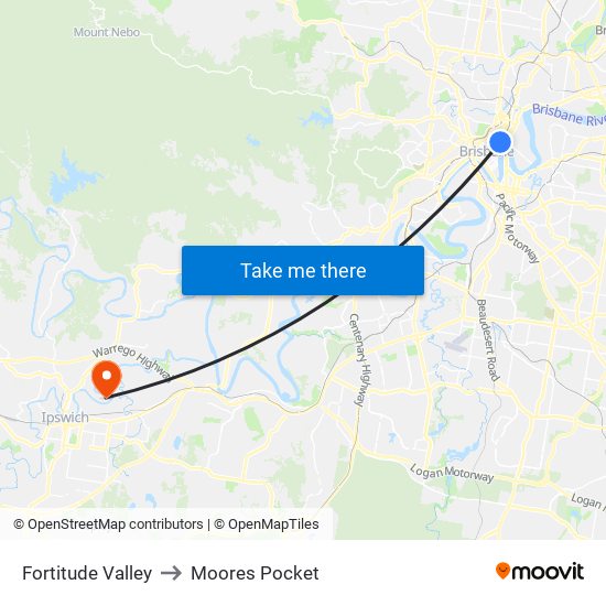 Fortitude Valley to Moores Pocket map