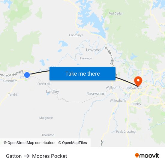 Gatton to Moores Pocket map
