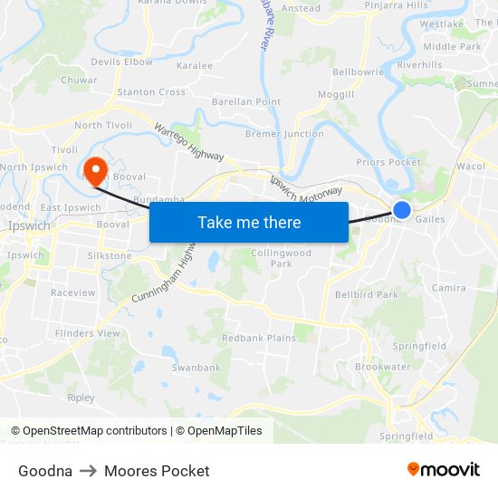 Goodna to Moores Pocket map
