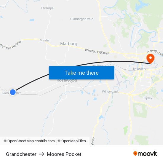 Grandchester to Moores Pocket map