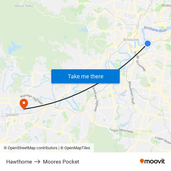 Hawthorne to Moores Pocket map