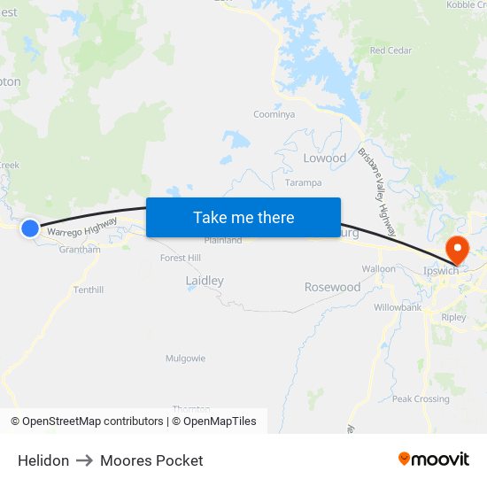 Helidon to Moores Pocket map