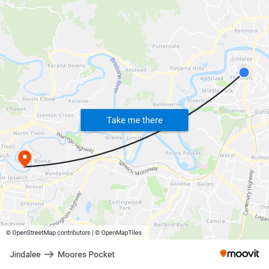 Jindalee to Moores Pocket map