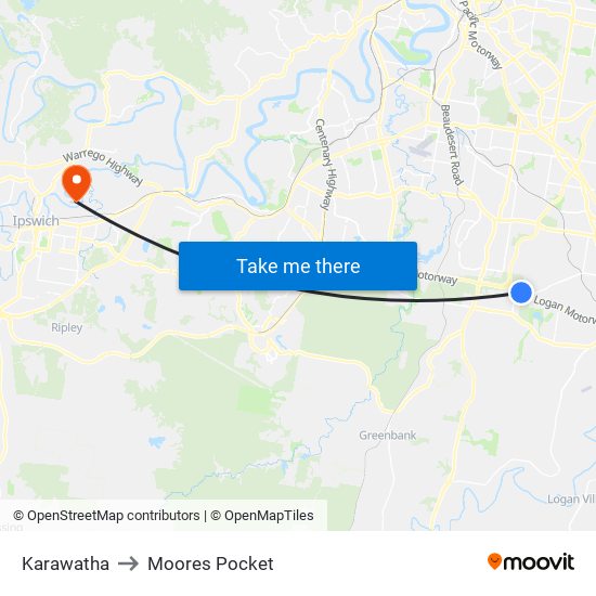 Karawatha to Moores Pocket map