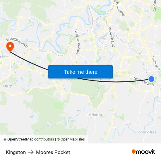 Kingston to Moores Pocket map
