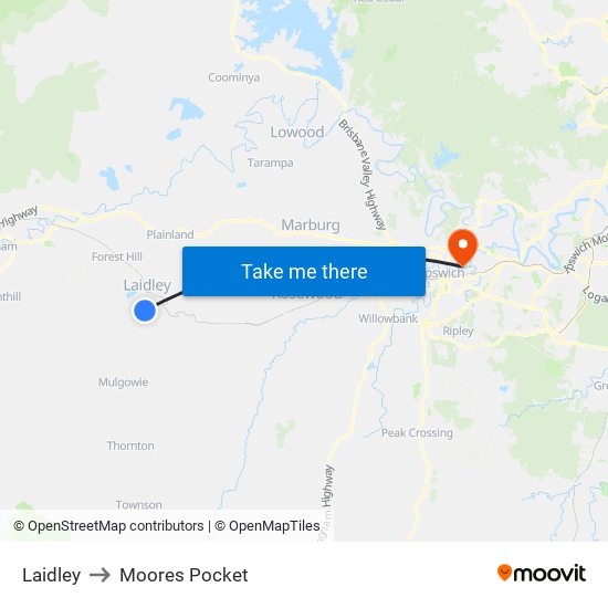 Laidley to Moores Pocket map