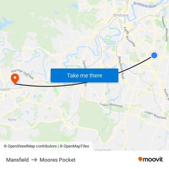 Mansfield to Moores Pocket map