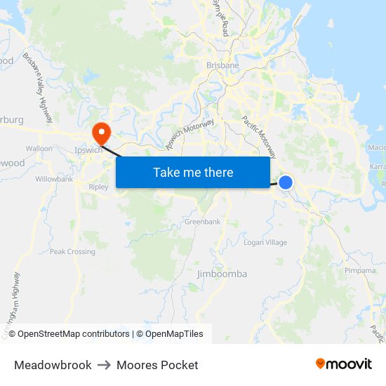 Meadowbrook to Moores Pocket map