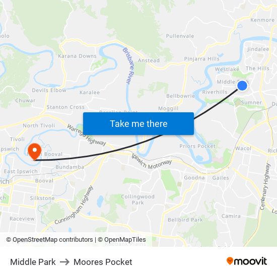 Middle Park to Moores Pocket map