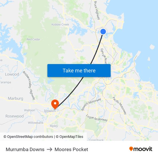 Murrumba Downs to Moores Pocket map