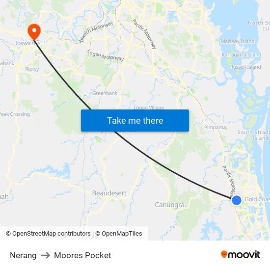 Nerang to Moores Pocket map