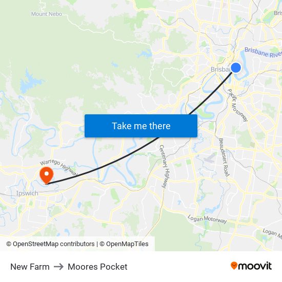 New Farm to Moores Pocket map