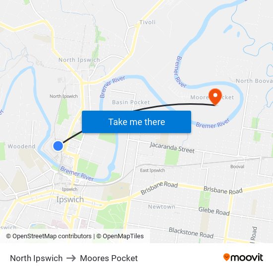 North Ipswich to Moores Pocket map