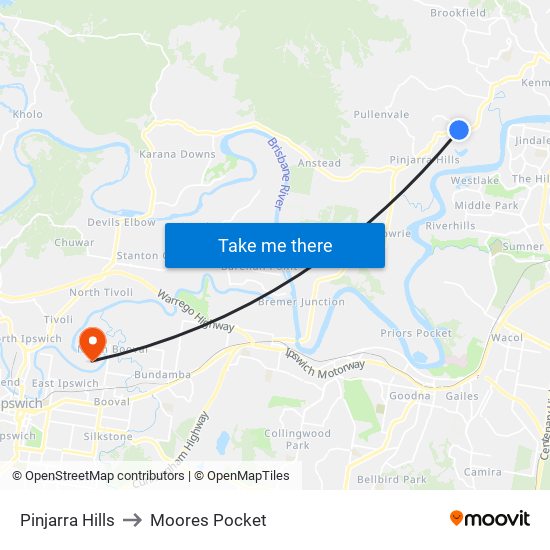 Pinjarra Hills to Moores Pocket map