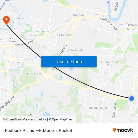 Redbank Plains to Moores Pocket map