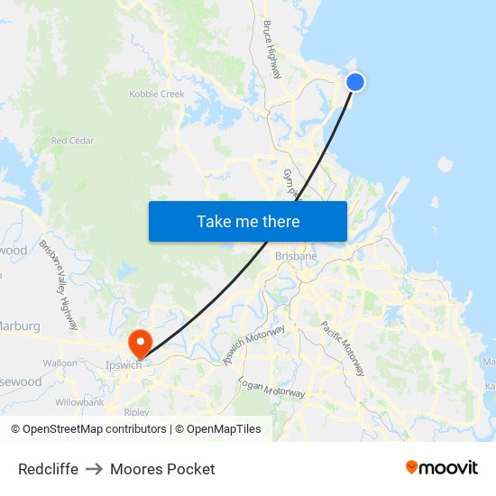 Redcliffe to Moores Pocket map