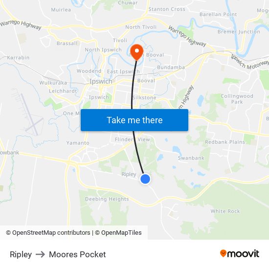 Ripley to Moores Pocket map