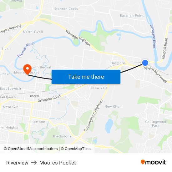 Riverview to Moores Pocket map