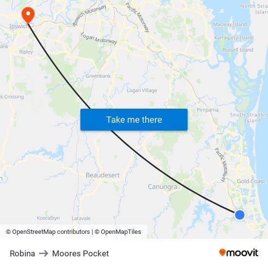 Robina to Moores Pocket map