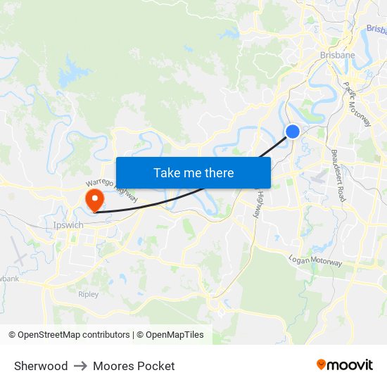 Sherwood to Moores Pocket map