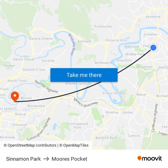 Sinnamon Park to Moores Pocket map