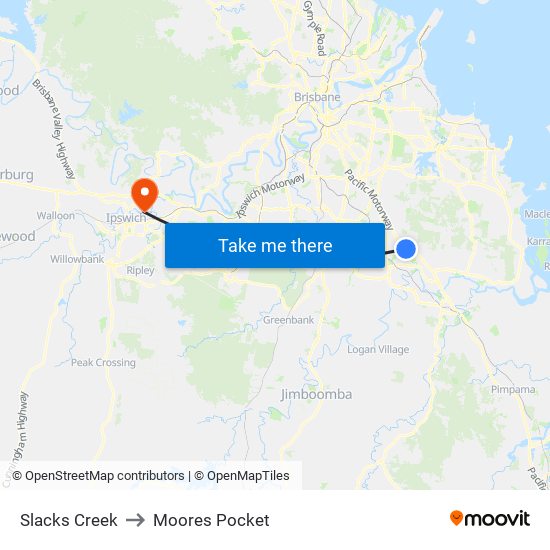 Slacks Creek to Moores Pocket map