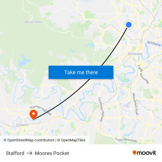 Stafford to Moores Pocket map