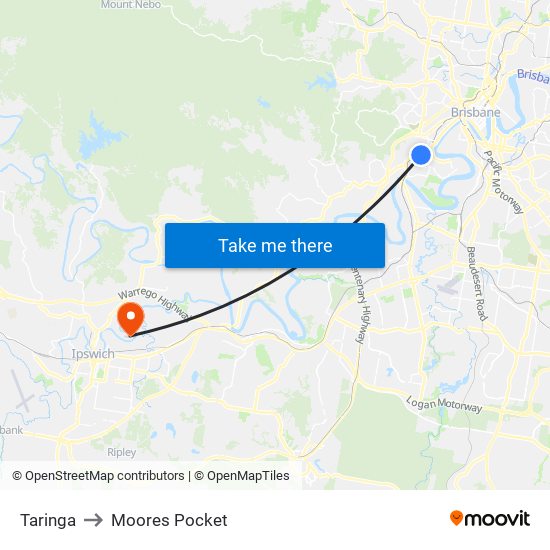 Taringa to Moores Pocket map