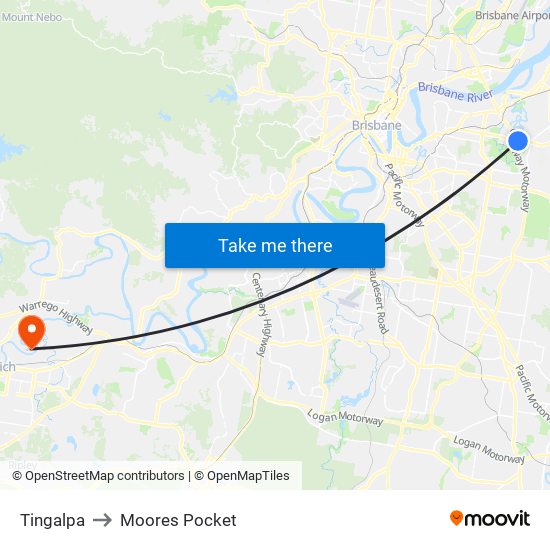 Tingalpa to Moores Pocket map