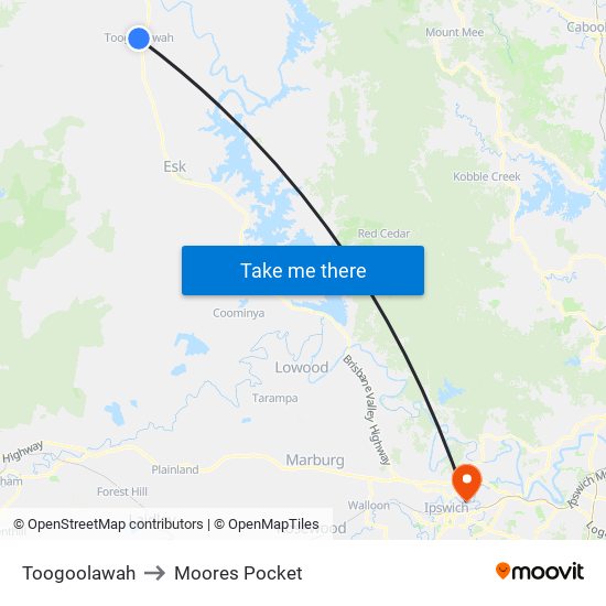 Toogoolawah to Moores Pocket map