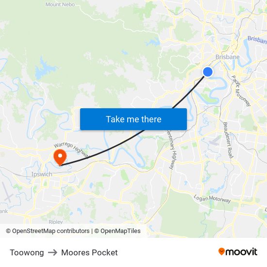Toowong to Moores Pocket map