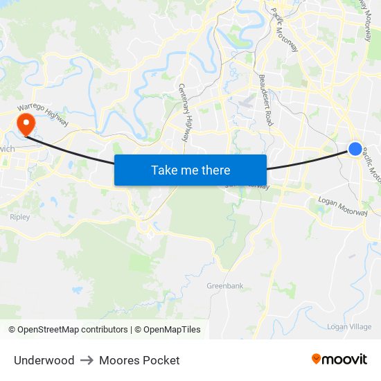 Underwood to Moores Pocket map