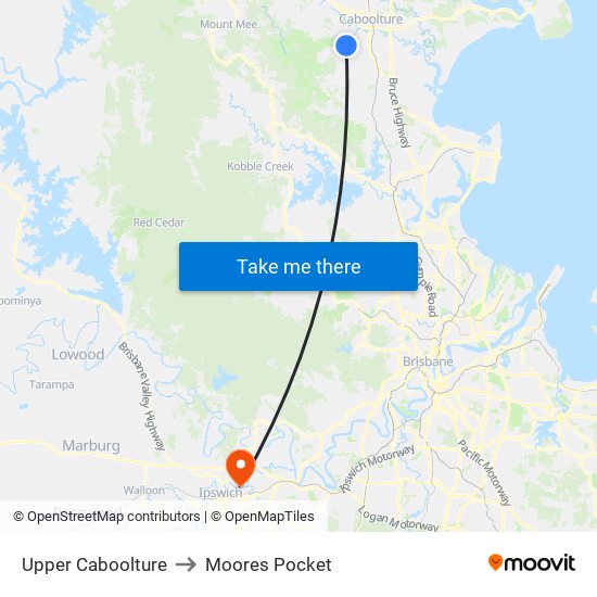 Upper Caboolture to Moores Pocket map