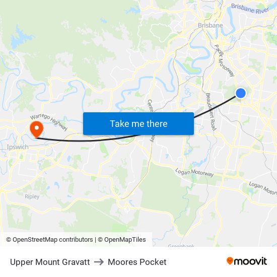 Upper Mount Gravatt to Moores Pocket map
