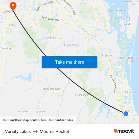 Varsity Lakes to Moores Pocket map