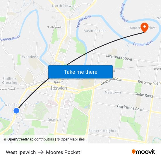 West Ipswich to Moores Pocket map